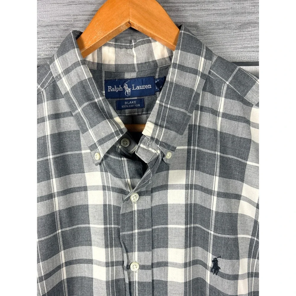 Vtg Polo Ralph Lauren Blake Shirt Mens XXL/3XL Gray Plaid Cotton Button Down
